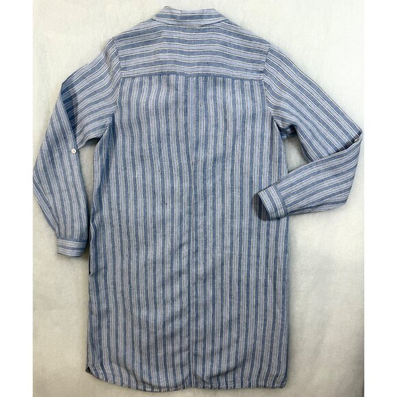 J. Jill Linen Coastal S Preppy Blue & White Striped Button-Front Shirt Dress - Picture 8 of 10